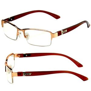 Mens & Womens Half Rim Clear Lens Glasses Gold Frame Rectangle Fashion